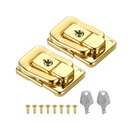 PATIKIL Suitcase Lock Hasp 1.6" x 1.10",2Pcs Iron Toggle Catch Lock with Keys/Screws Latch Clasp for Jewelry Box Wooden Case Toolbox, Gold