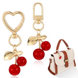 FdcZeyxior 2 Pcs Shiny Cherry Keychains, Stylish Resin Metal Key Pendant, Cute Cherry Charm Keychains for Women Wallet Charms Car Pendants Birthday Mother's Day Valentine's Day Gifts
