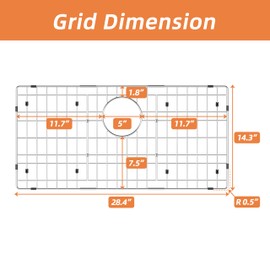 Stainless Steel Sink Rack 28.4" X 14.3",Sink Protector for Kitchen Sink,Sink Grate with Rear Drain Hole for Single Bowl, Metal Sink Grid for Bottom of Sink with Strainer,Corner Radius 0.5",1 Pack