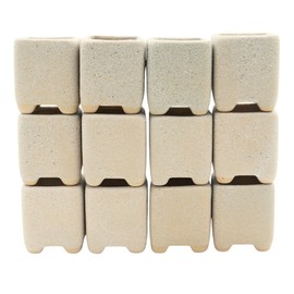 Yuvori 12-Pack 1.6" Modern Square Succulent Pots with Large Drainage Hole - Rustic Morandi Stone Textured Ceramic Planters, Mini Pots for Air Plants, Fairy Gardens (Light Khaki)