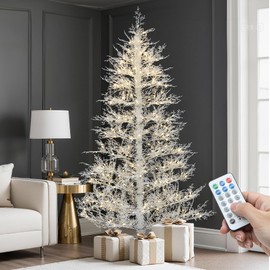 YITAHOME 6FT Prelit Birch Tree with Remote, White Artificial Christmas Tree with 300 Warm-White & Multi-Color Switchable Fairy Lights, 550 PE Tips for Indoor Home Thanksgiving Christmas Holiday Decor