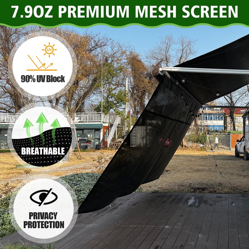 Dulepax RV Awning Shade Screen with Zipper 8'X15'3'' -Second Generation