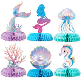 BETESSIN Mermaid Birthday Decoration - Mermaid Table Stand with Jellyfish, Coral, Pearl Shell Motifs - Mermaid Table Decoration for Children's Birthday, Underwater World & Mermaid Party