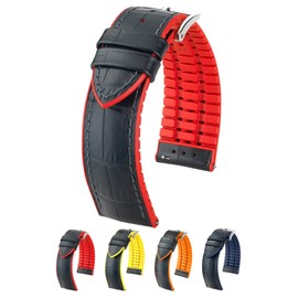 Hirsch Andy Calf Watch Strap - Red - L - 20mm / 18mm - Shiny Silver Buckle - Embossed Performance Band