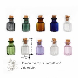 10pcs Colored Tiny Glass Jars Mini Glass Bottles with Cork Stoppers Mini Square Glass Cork Bottles for Party Wedding DIY Decoration (Square)