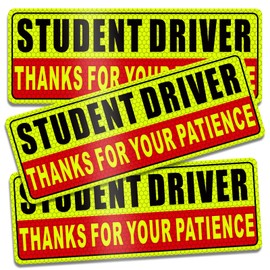 Lagincig Student Driver Magnet for Car Safety Warning Please Be Patient New Driver Sticker Reusable Movable Reflective Magnetic Black & Red for Car Bumper 3 Pcs