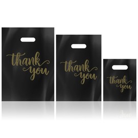 LeAptat 200Pcs Thank You Shopping Bags for Small Business with Handles, 3 Size Iclude 13.8x9.8 In, 11.8x7.9 In, 7.9x5.9 In, Retail shopping bags for Craft Shows, Clothes, Party Favors (Black)