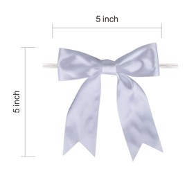 Meseey 50 Pcs 5 Inches Twist Tie Satin Ribbon Bows Pretied Premade Craft Bows for Treat Bags Gift Wrapping Basket Wedding Baby Shower Brithday Christmas Party (White)