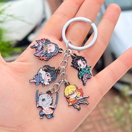 Weeb Keychains Demon Slayer Keychain Set - Key Rings with Nezuko, Tanjiro, Zenitsu, Inosuke & Kanao – Durable Chibi Anime Charms with Vibrant Detail – Anime Gift & Demon Slayer Merch for Bags & Keys