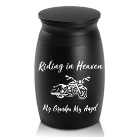 UrnAurn Small Black Motorcycle Pattern Mini Cremation Urn for Human Ashes - 1.6 Cubic Inches - Handcrafted Keepsake Urn