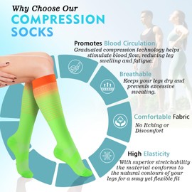 OUIVIAL 6 Pairs Compression Socks for Women Men 20-30mmhg Graduated Support Knee High Socks for Nurse Travel Flight