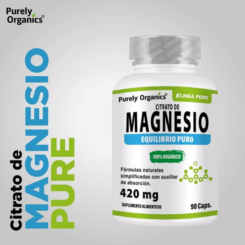 Purely Organics Magnesio Citrato, 90 Cápsulas. Purely Organics. Sabor Sin