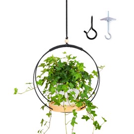 REMASS Wooden Base Plant Hanger for Indoor Hanging Plants,Hanging Plant Holder,Plant Hanger Indoor,Plant Hangers for Small Plants,Easy for Water or Replace Potted Plants,Black