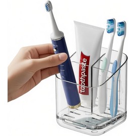 GeorgeX Organizador para Cepillos de Dientes, 3 Ranuras Porta Pasta de Dientes Desmontable, Soporte para Cepillos Dientes con Divisores Ajustables y Base Antideslizante
