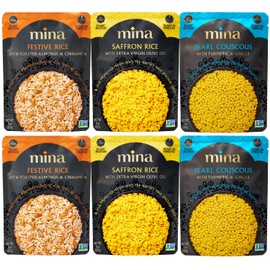 Mina Saffron Rice, Festive Rice, Pearl Couscous, Variety Pack of 6, Ready to Eat, Microwavable, Couscous Pearls, Side Dishes, Vegan Protein, Non-GMO, Kosher