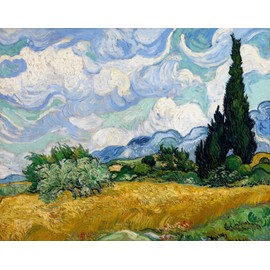 Painting Wallpaper Poster (Removable Self Stick), Fin, St Fan Van Gogh Green Wheat Field with Cypress 1889 Year the Metropolitan Museum of Art Character Black K – Goh – 017s2 (594 mm × 468 mm) For Architectural Wallpaper + Weather Resistant Paint