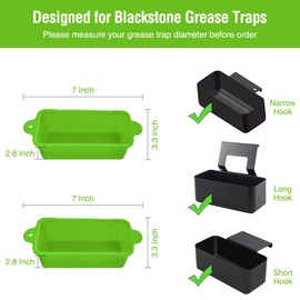 AKSDTH 2 Pack Blackstone Silicone Grease Cup Liners for 36 28 22 17 Inch Griddle, Reusable Grease Catcher Liner Grill Grease Tray Blackstone Accessories, Replacement of Aluminum Foil Drip Pans, Green