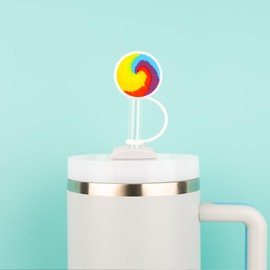 12PCS Tie Dye Straws Cover Cap Silicone for Tumbler Cup Birthday Party Supplies Favors Decorations, 10mm Drinking Straws Topper Hat for Reusable Straws Colorful Tips Lids