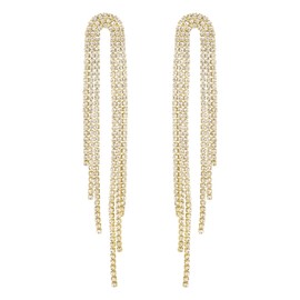 SELOVO Wedding Party Clear Rhinestone Tassel Earings Crystal Chain Dangle Dangling Bling Fringed Earrings Gold color