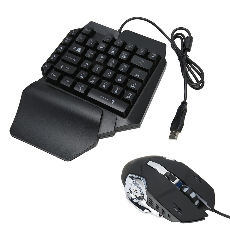 One Handed Gaming Keyboard and Mouse Combo, RGB Rainbow Backlit