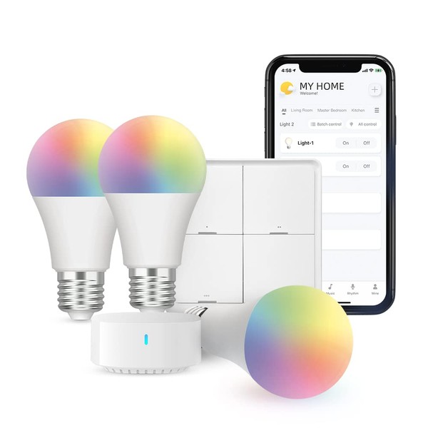 Broadlink Smart Home Starter Kit - Includes 3 Bulbs, 1 Scene Switch and 1 Hub, Uses FastCon Tech, Works with Alexa and Google Home