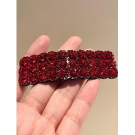 2Pcs Red Rhinestones Snap Korean Style Hair Clips,Rectangular Hairpins Shiny Luxury Hairpins Wedding Rhinestone Hair Clips,Hair Accessories BB Clip Barrettes for Women Girls