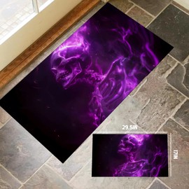 amepay Flaming Skull Indoor Door Mat, Stylish 17x29.5in Non-Woven Fabric Floor Doormat with Glowing Purple Fire,Dark Fantasy Doormats, for Porch Insider,Bedroom,Living Room, Decor Rug Gifts