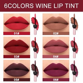 Juego de 6 labiales líquidos de larga duración para mujeres; juego de brillos labiales líquidos permanentes y que duran 24 horas, color rojo vino oscu