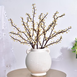 1 PCS Champagne Pearl Branches, 42cm Bendable Artificial Beaded Stem for Vase Arrangement, Wedding Centerpiece, Home Decor