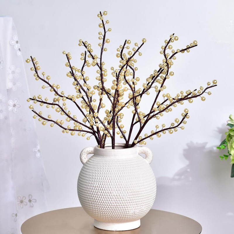 1 PCS Champagne Pearl Branches, 42cm Bendable Artificial Beaded Stem