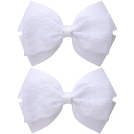 ZOLYCO 4-Inch Hair Bows Alligator Clips Delicate Lace Hair Accessories for Girls, Toddler, Kids and Women Daily Dress Up Birthday Wedding Christmas Occasions- Set of 2 (White)