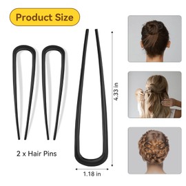2 Pcs French Hair Pin for Women, 4.4 Inch Metal U-Shaped Hair Clip, Hair Pins Suitable for Different Hairstyles, Black