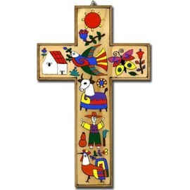 Living World Cross. Wood Cross. Latin American Cross. Wood Cross 25cms