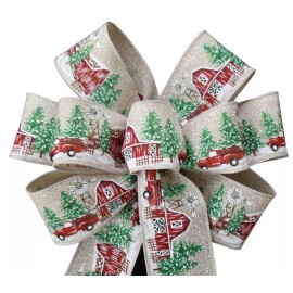 Dogwood Farm Market Farmhouse Wired Wreath Bow - Handmade 10" across - Christmas Barn Snow