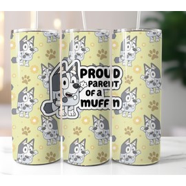 N/A Bluey Proud Parent Tumbler 20oz Stainless Steel Skinny Straw Insulated Cup Mug