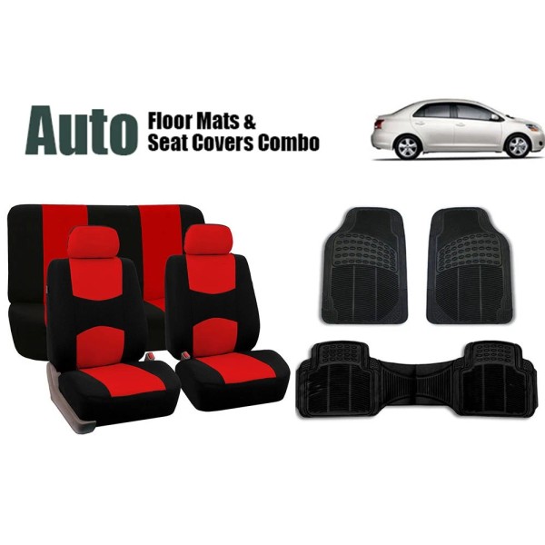 FH Group Combo Set Red Flat Cloth Auto Seat Covers