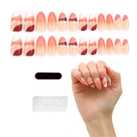 SUKPSY 24 pcs 3D Press on Nails Kit for Women, Medium Almond Acrylic Fake Nails with Adhesive Nail Glue Tabs and Nail File