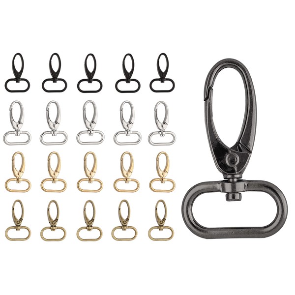 Pack of 5 Premium Swivel Carabiner Hooks for Bags Carabiner Hook Webbing Key Ring (Antique Silver, 25 mm)