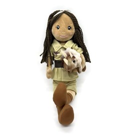 The Petting Zoo, Paleontologist Plush Doll with Triceratops Stuffed Animal, Gifts for Girls, Soft Doll with Dinosaur Plush Toy, 16 inch (Dark Skin)