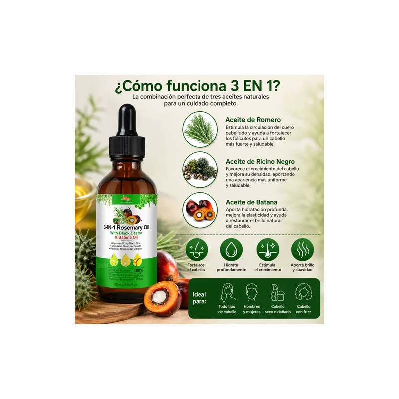 Aceite 3 En 1 Ricino Negro Batana Anticaída Capilar 60