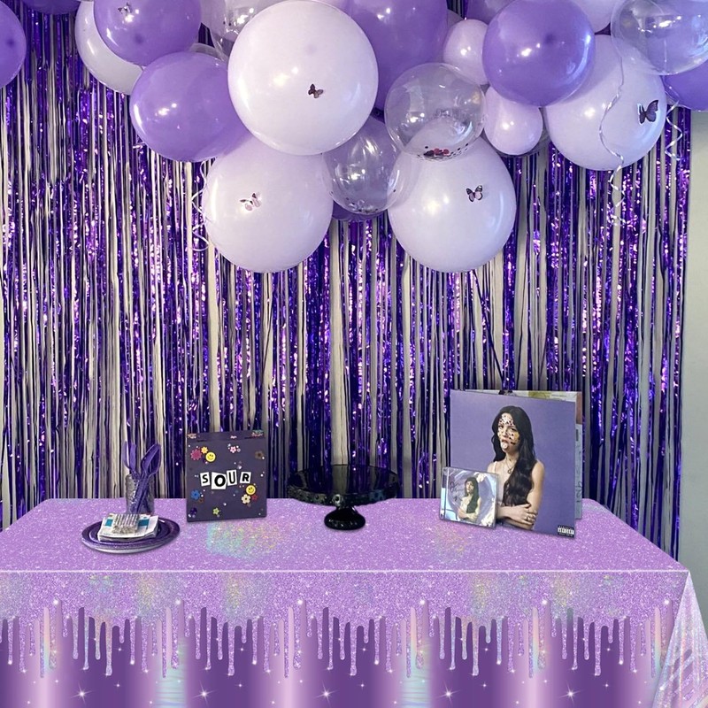 APUXXJUPA 4 Pack Shiny Purple Tablecloths, Laser Purple Table Cover