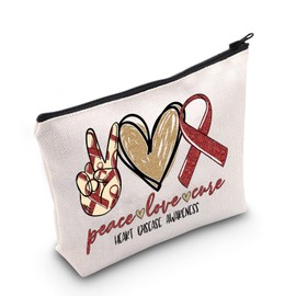 LEVLO Heart Disease Awareness Cosmetic Make Up Bag Heart Disease Warrior Gift Heart Disease Awareness Ribbon Make Up Zipper Pouch Bag For Women Girls (Heart Disease Awareness)