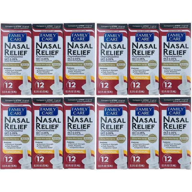 (12 pack) Nasal Relief Spray, 12 hour Pump Mist (Oxymetazoline