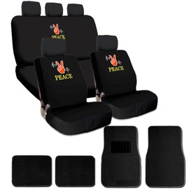 Yupbizauto New and Unique Brand East Meets West Series Embroidery Peace Design Universal Size Car Truck SUV Seat Covers with Floor Mats Gift Set Smart Pocket Feature