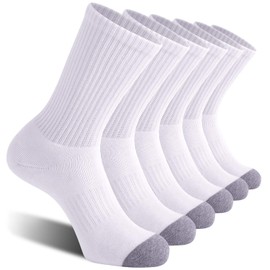 CelerSport 6 Pack Men's Athletic Crew Socks, Work Boot Socks with Full Cushion, White, Shoe Size: 12-15