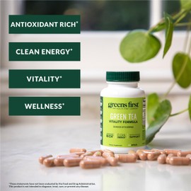 Greens First Green Tea Vitality Formula - Enhanced with Moringa - Antioxidant-Rich for Clean Energy - Vegan & Gluten-Free - Powerful Blend for Energy & Overall Wellness (60 Capsules)
