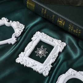 Yalikop 5 Pcs Vintage Resin Picture Frame Antique Photo Frame Resin Wall Hanging Photo Frame Table Top Jewelry Display Frame Christmas Holiday Party Hotel Decor (White)