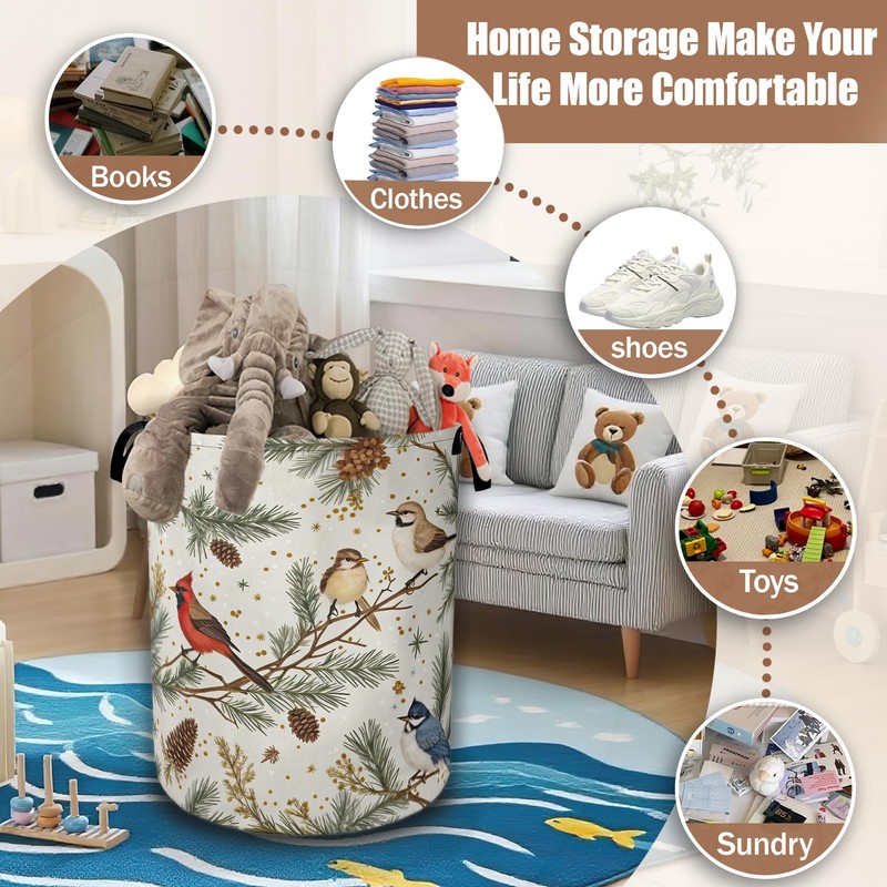Blue Bird Cardinal Pine Laundry Baskets,Laundry Hamper,Storage Basket with Handles