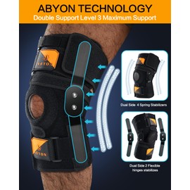 ABYON Knee Brace, Adjustable Knee Support for Men and Women, Hinge Springs, Double Reinforced Side Stabilisers, Support for Arthritis, Meniscus Tears, MCL/ACL Ligaments (XL)