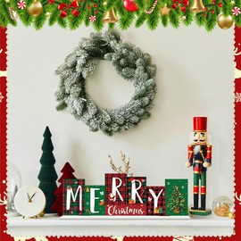 Reversible Christmas Winter Wooden Table Sign Double Side Winter Xmas Tabletop Decor Merry Christmas Tiered Tray Decor Hello Winter Wood Block Farmhouse Table Centerpiece for Home Mantle Shelf Party